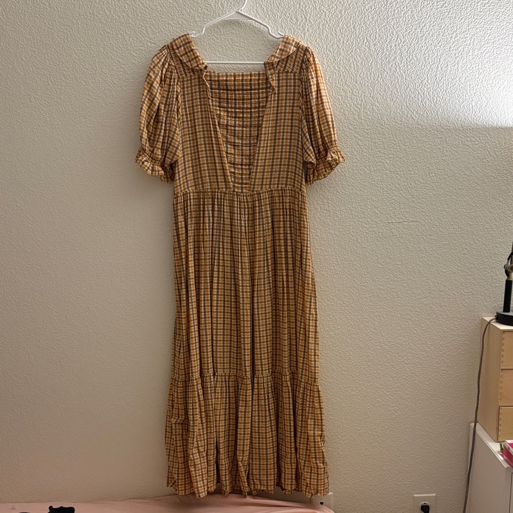 Doen Elodie Checkered Maxi Dress with Ruffle Sleeves